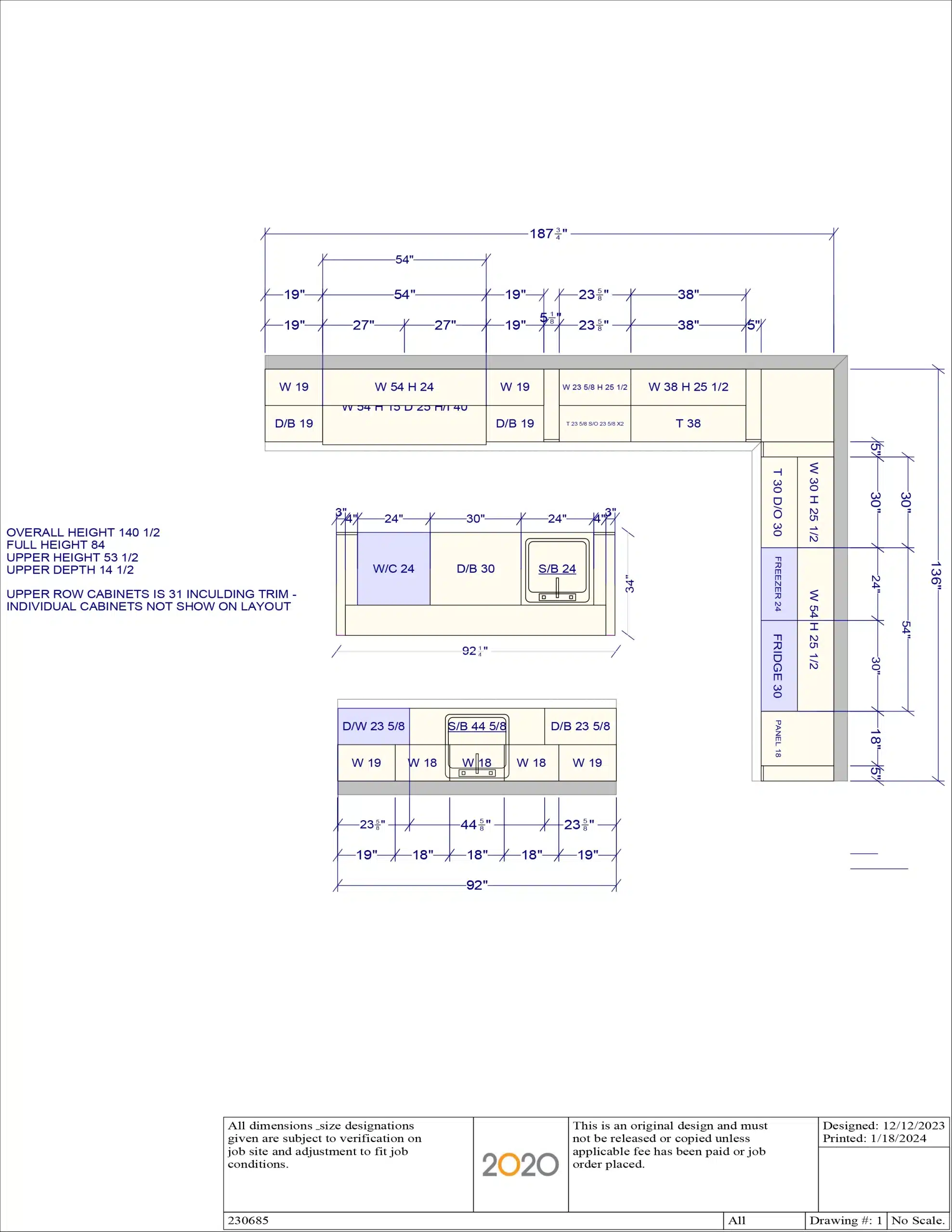 Layout for Custom Luxury White and Glass Modern Pre-Owned Kitchen